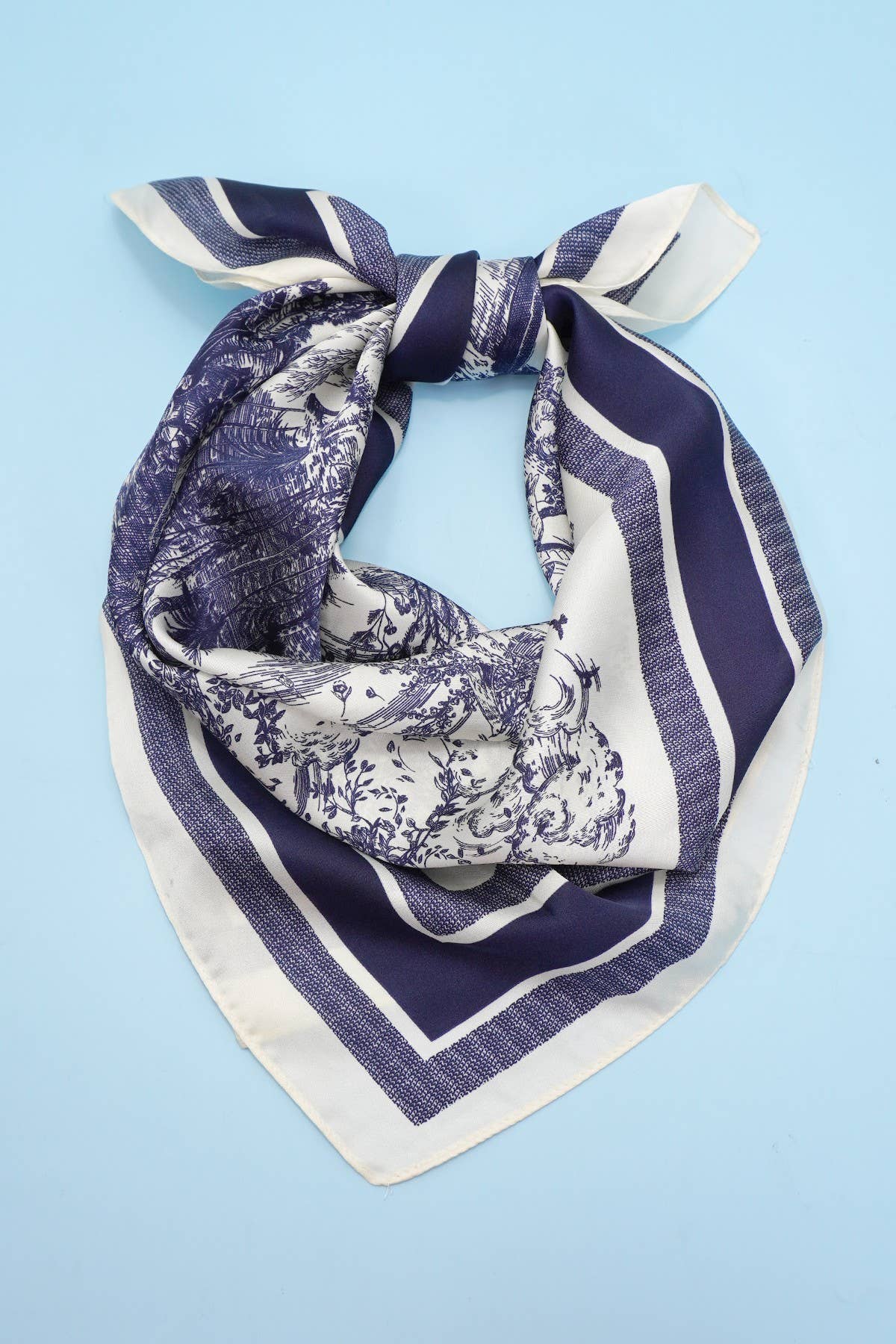 LARGE FLORAL TOILE PRINT BANDANA SCARF NAVY
