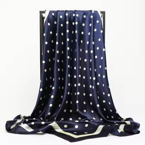LARGE POLKA DOT PRINT BANDANA SCARF NAVY