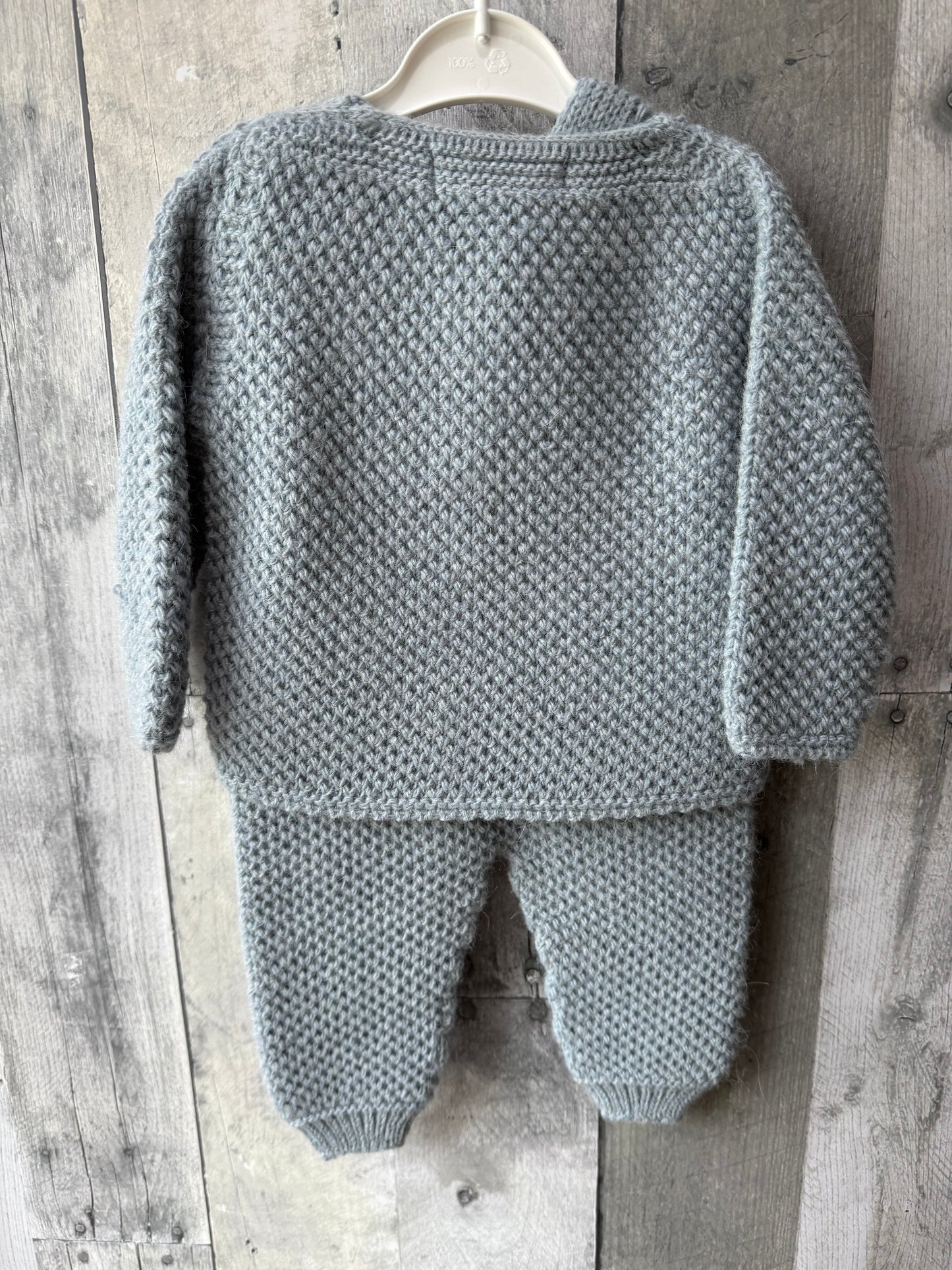 Babidu Baby Boy Knit Blue Set // Pom sweater & knit overalls
