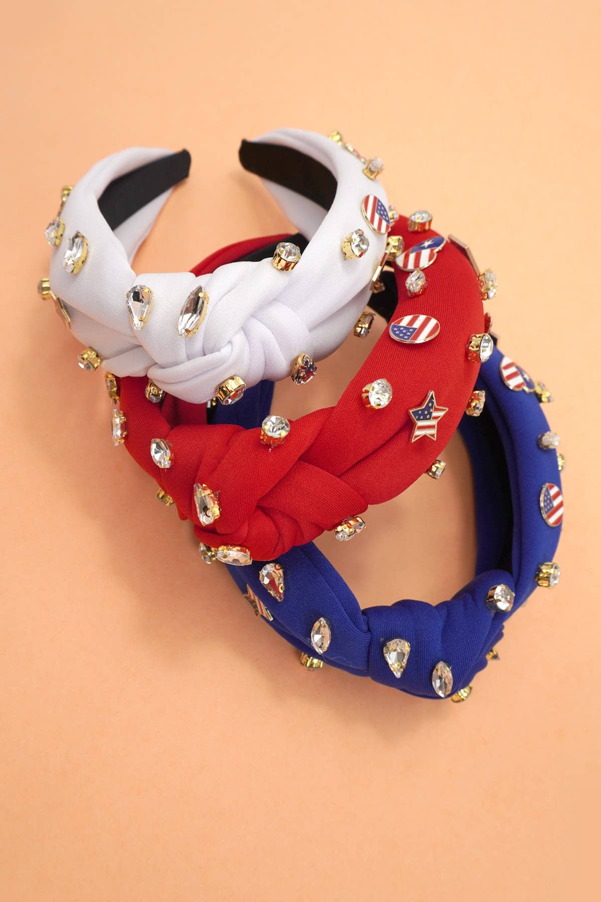4TH OF JULY FLAG STAR RHINESTONE STUD HEADBAND Blue