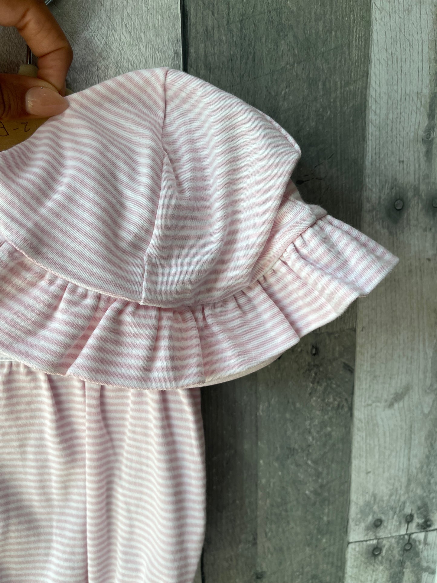 Kissy Kissy Baby Ruffle Romper Matching Hat // Pink Stripe & Sailboat