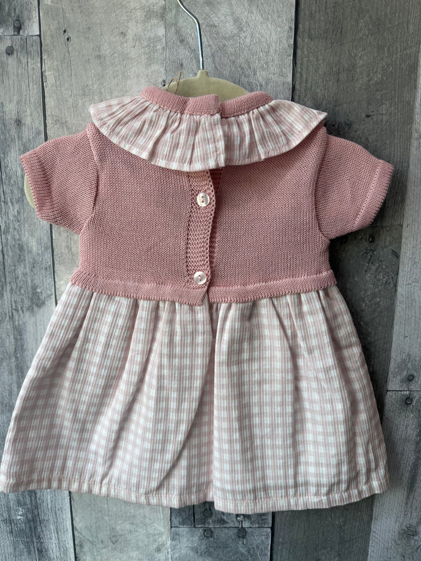 Babidu Baby Girl Knit short sleeve gingham pink dress