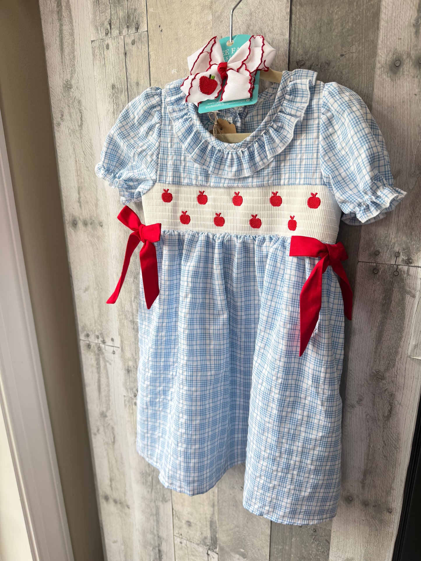 Back to-School 🍎 smocked Apple red bow dress