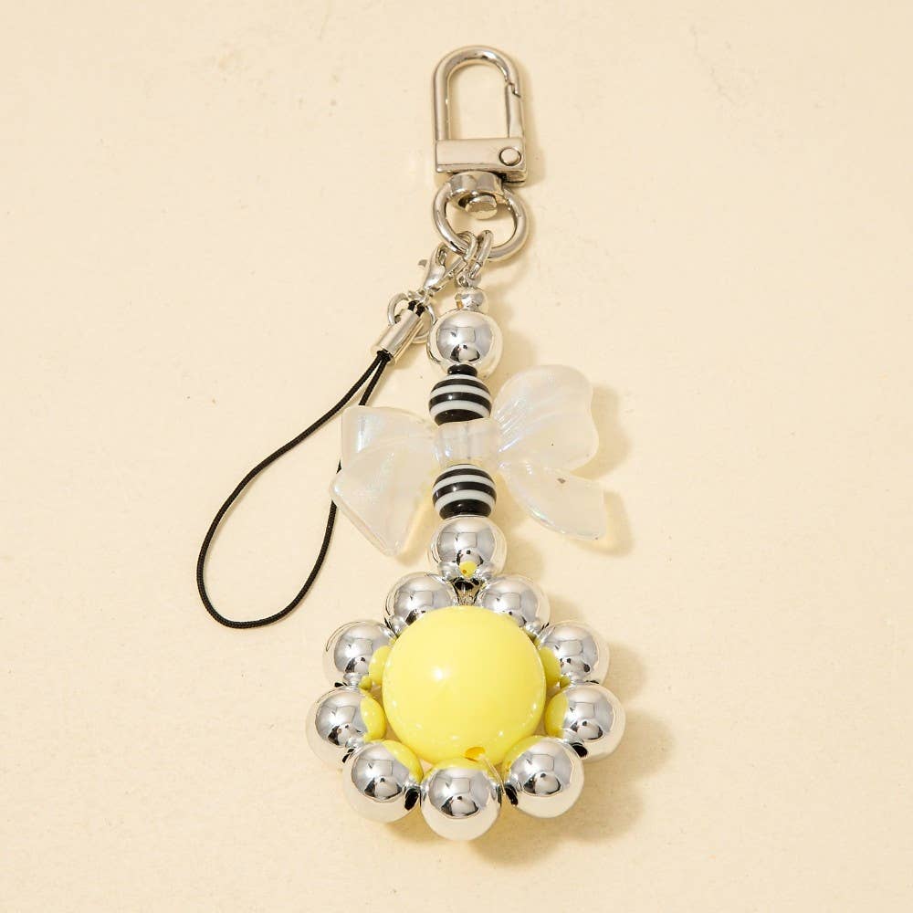 Ribbon Bow Flower Beads Key Ring Keychain