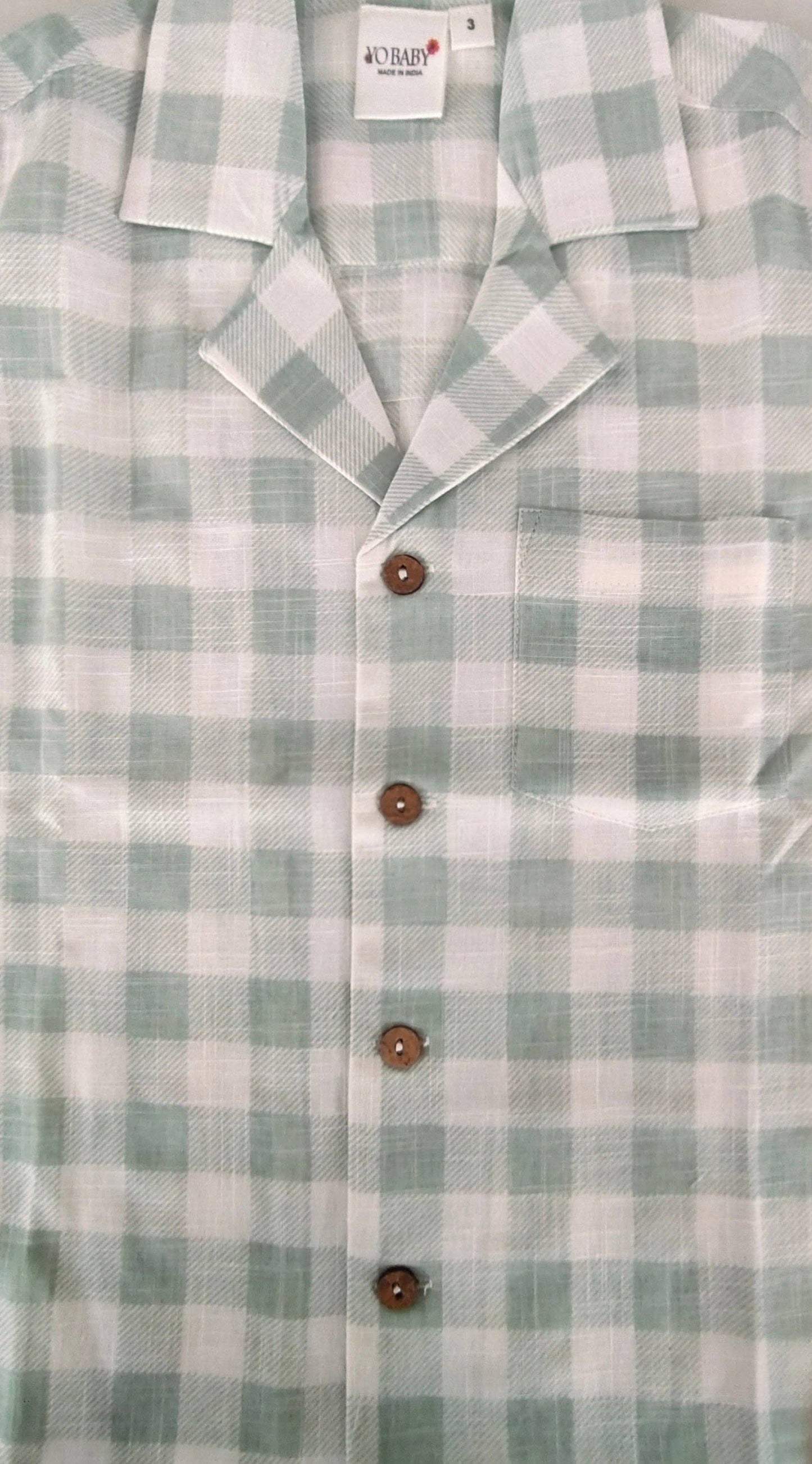 Kids' Unisex Sage Checks Cotton Shirt & Shorts Set: 4YEAR