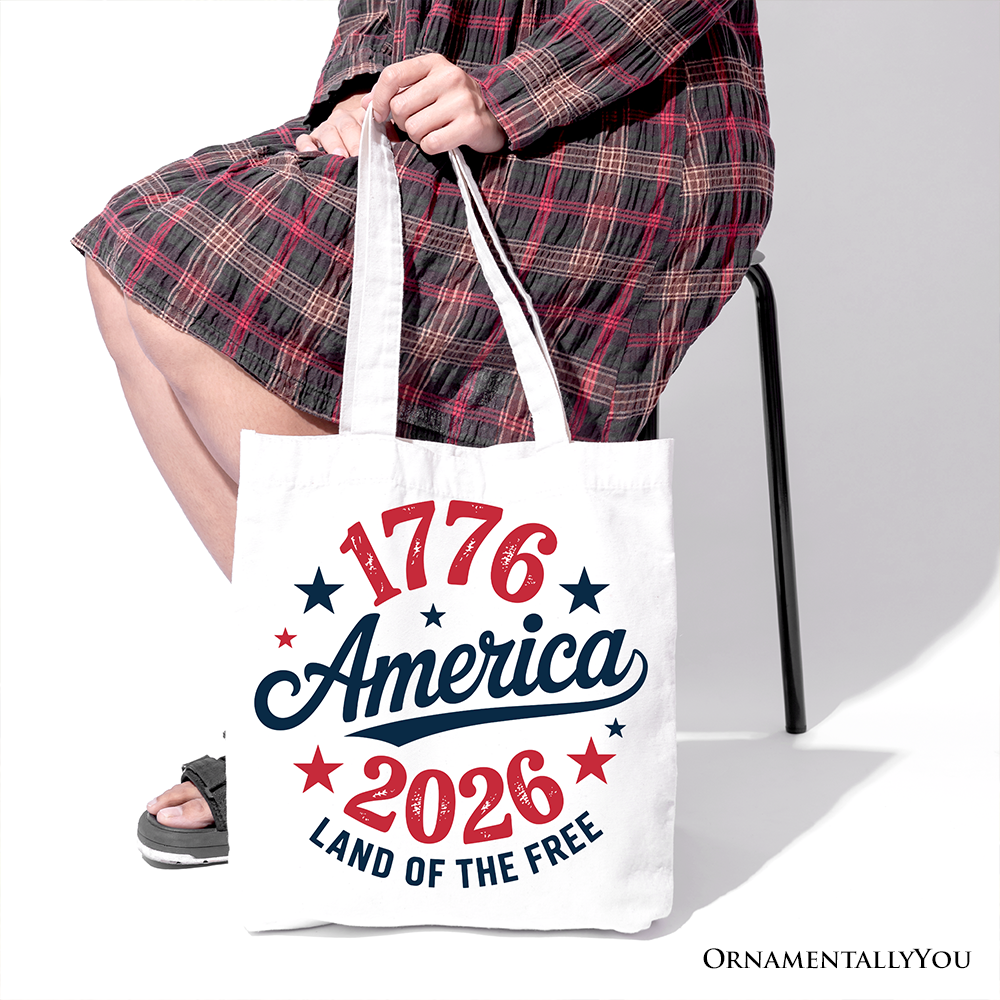 Patriotic America 1776-2026 Land of the Free Canvas Tote Bag, 250 Year Independence Day Celebration