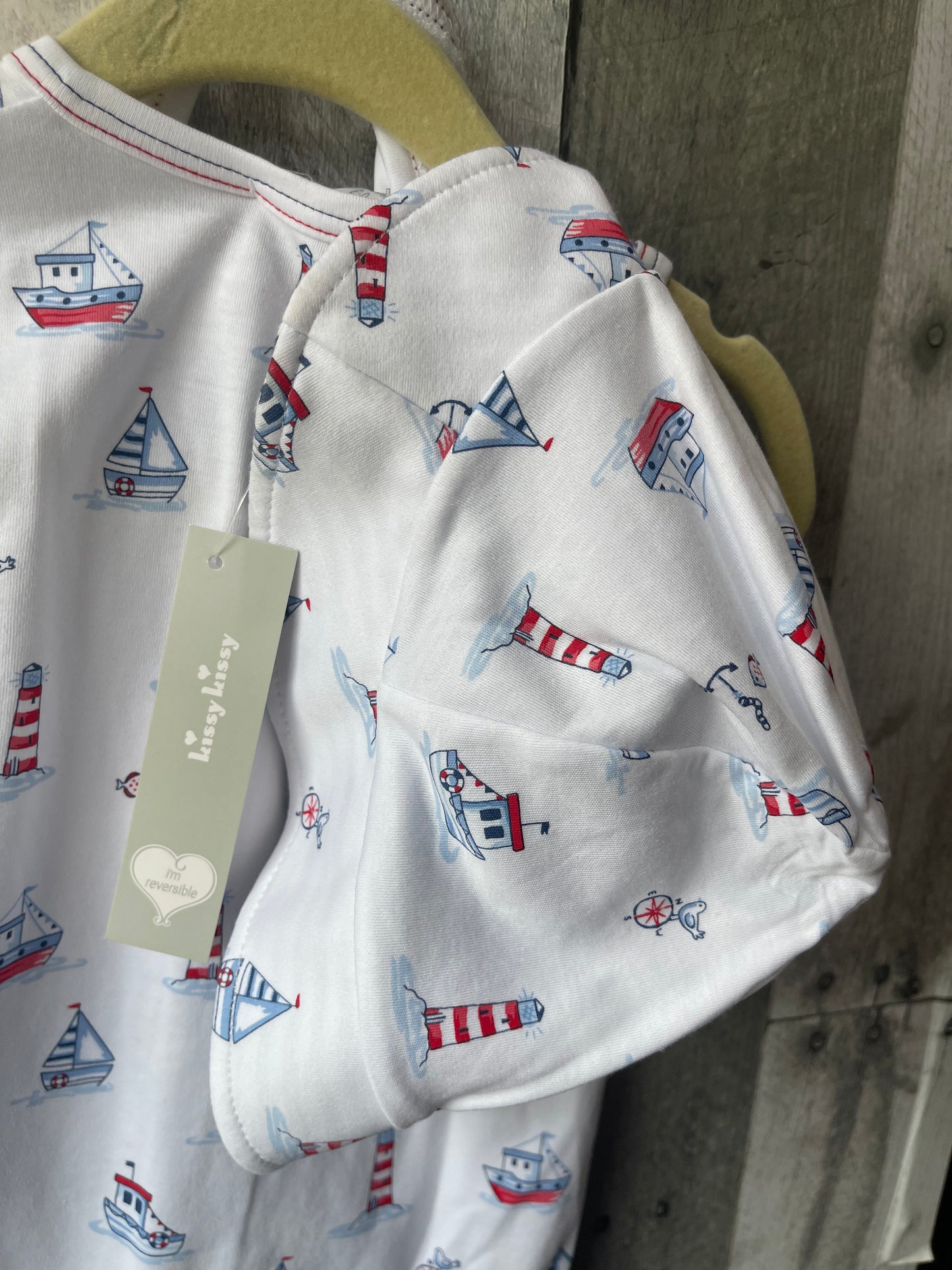 Kissy Kissy 3-piece Sailboat Romper Set // w Hat & Bib