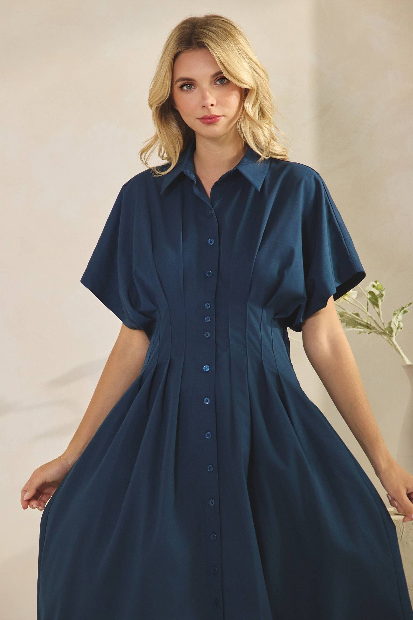 BUTTON DOWN SHIRT MAXI DRESS-NAVY