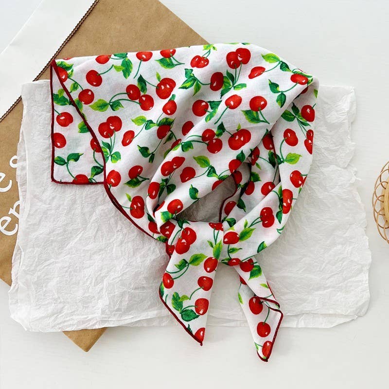 COTTON CHERRY PRINT SILKY FEELING BANDANA SCARF