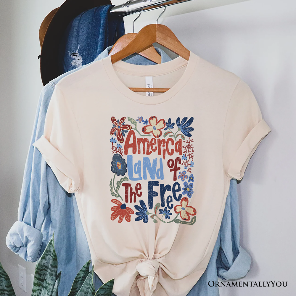 America Land of the Free T-Shirt – Retro Floral Independence