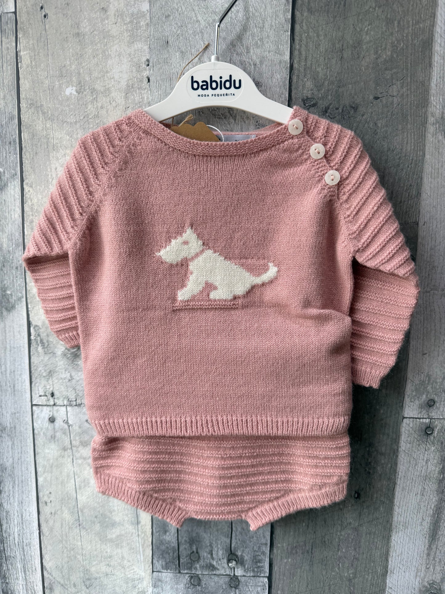 Babidu Baby Girl Pink Knit Set // Scotty Dog