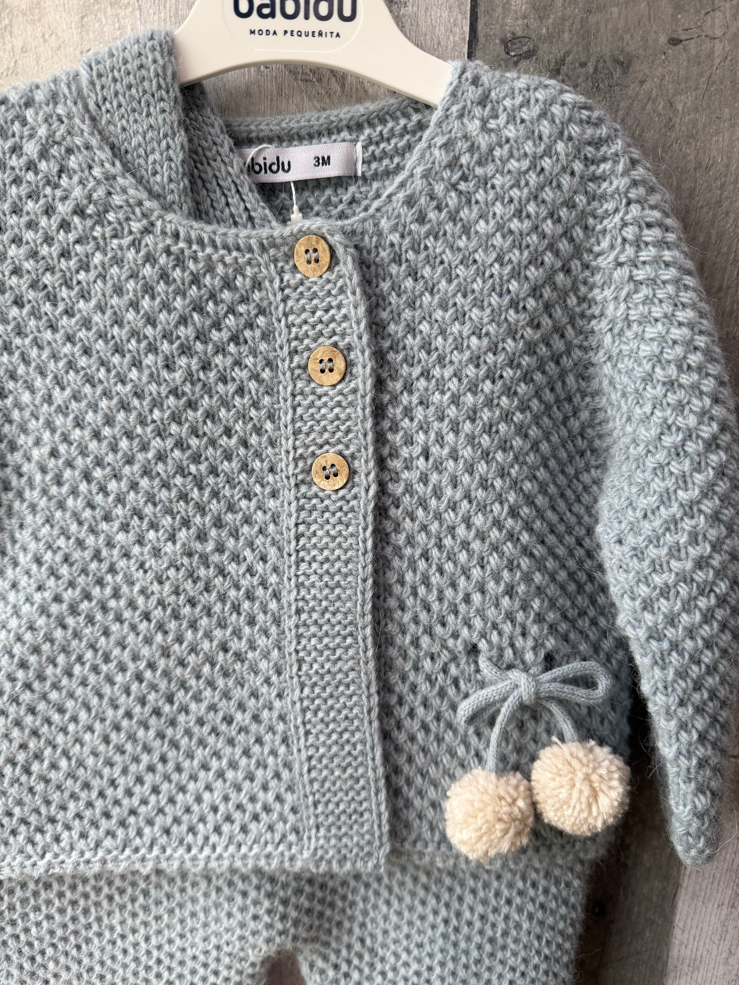 Babidu Baby Boy Knit Blue Set // Pom sweater & knit overalls