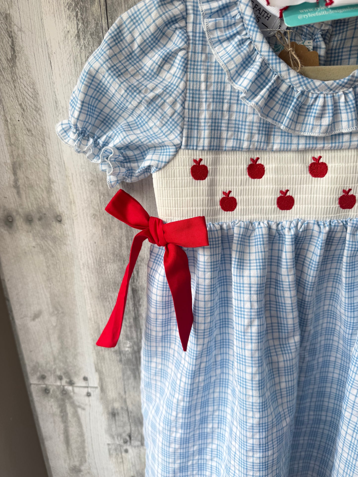 Back to-School 🍎 smocked Apple red bow dress