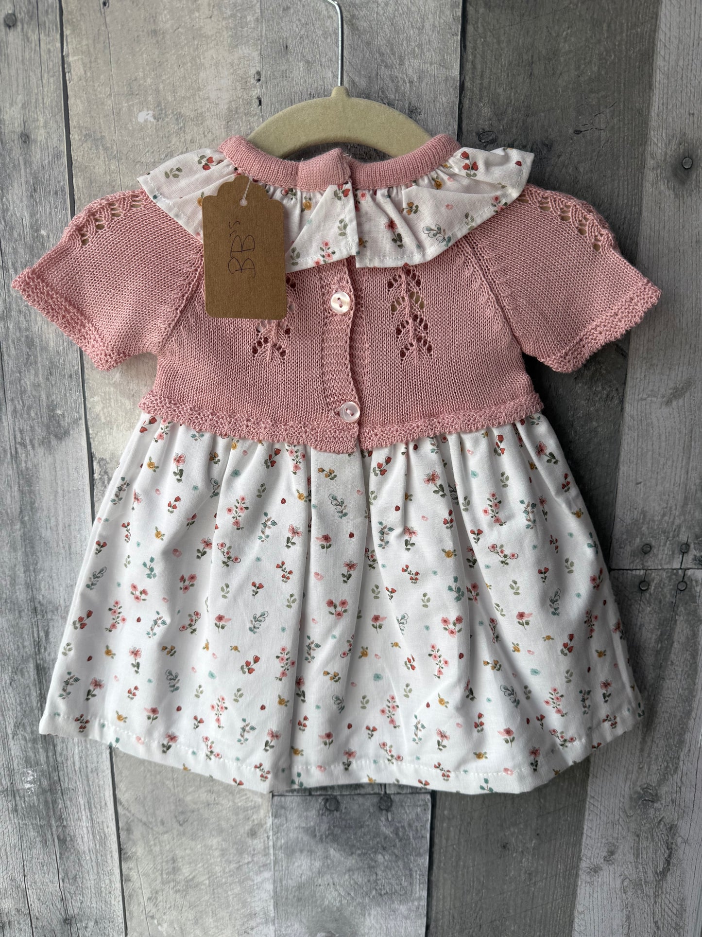 Babidu Baby Girl Lightweight Knit Ruffle collar Dress // Dusty Rose & Floral Print