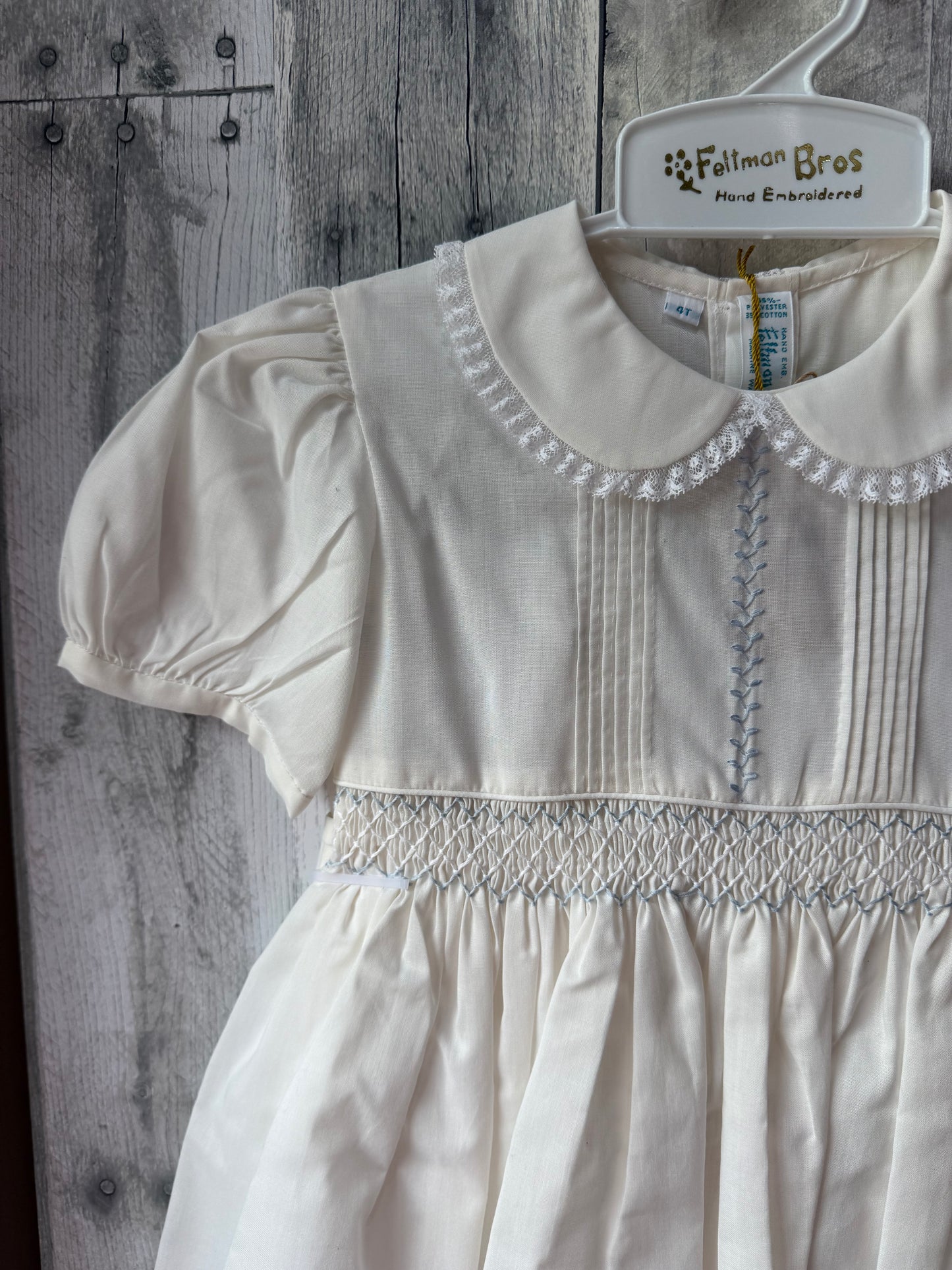 Feltman Brothers Smocked Hand Embroidered Heirloom dress / Off White
