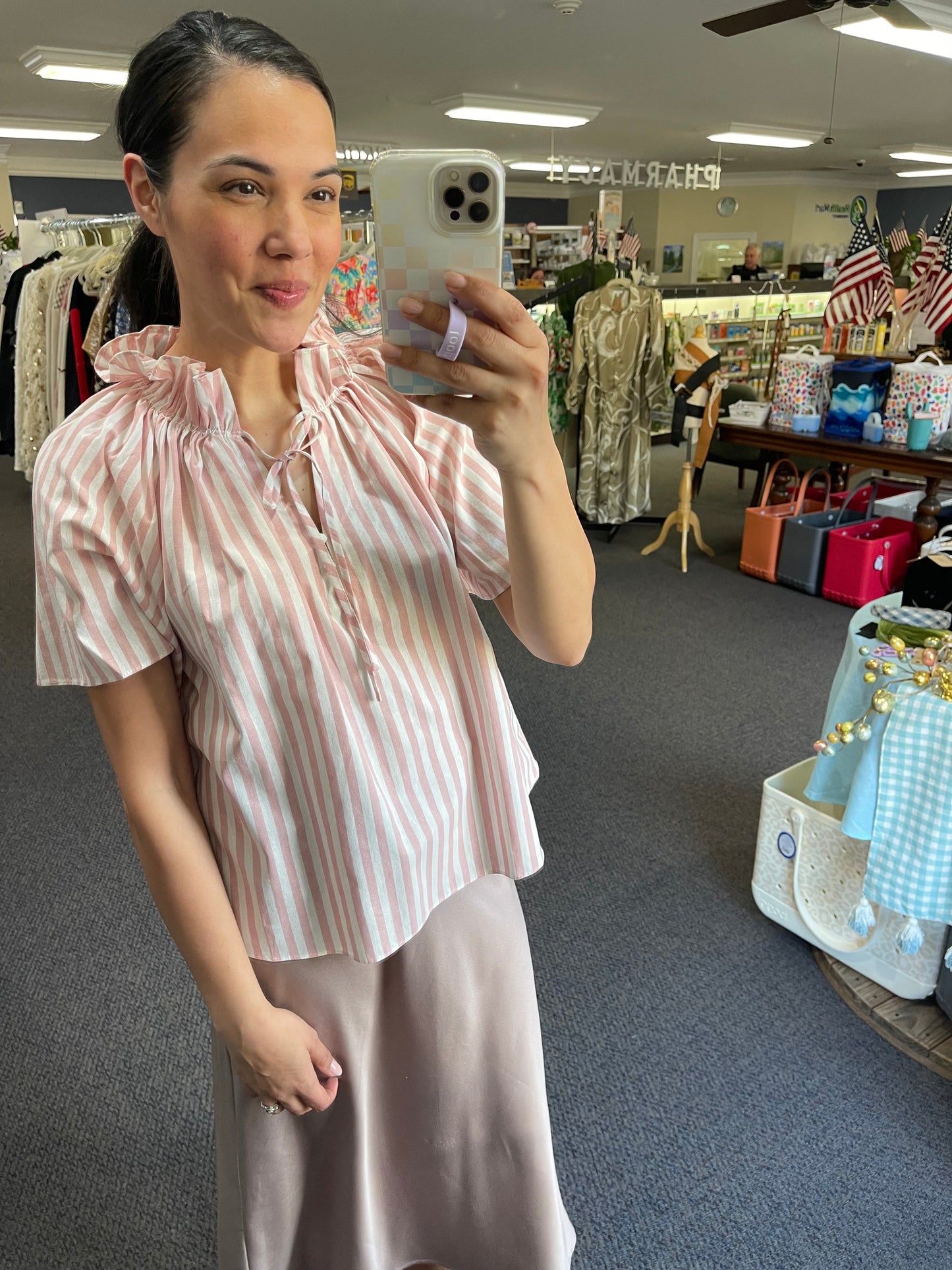 Pink/White Striped Top