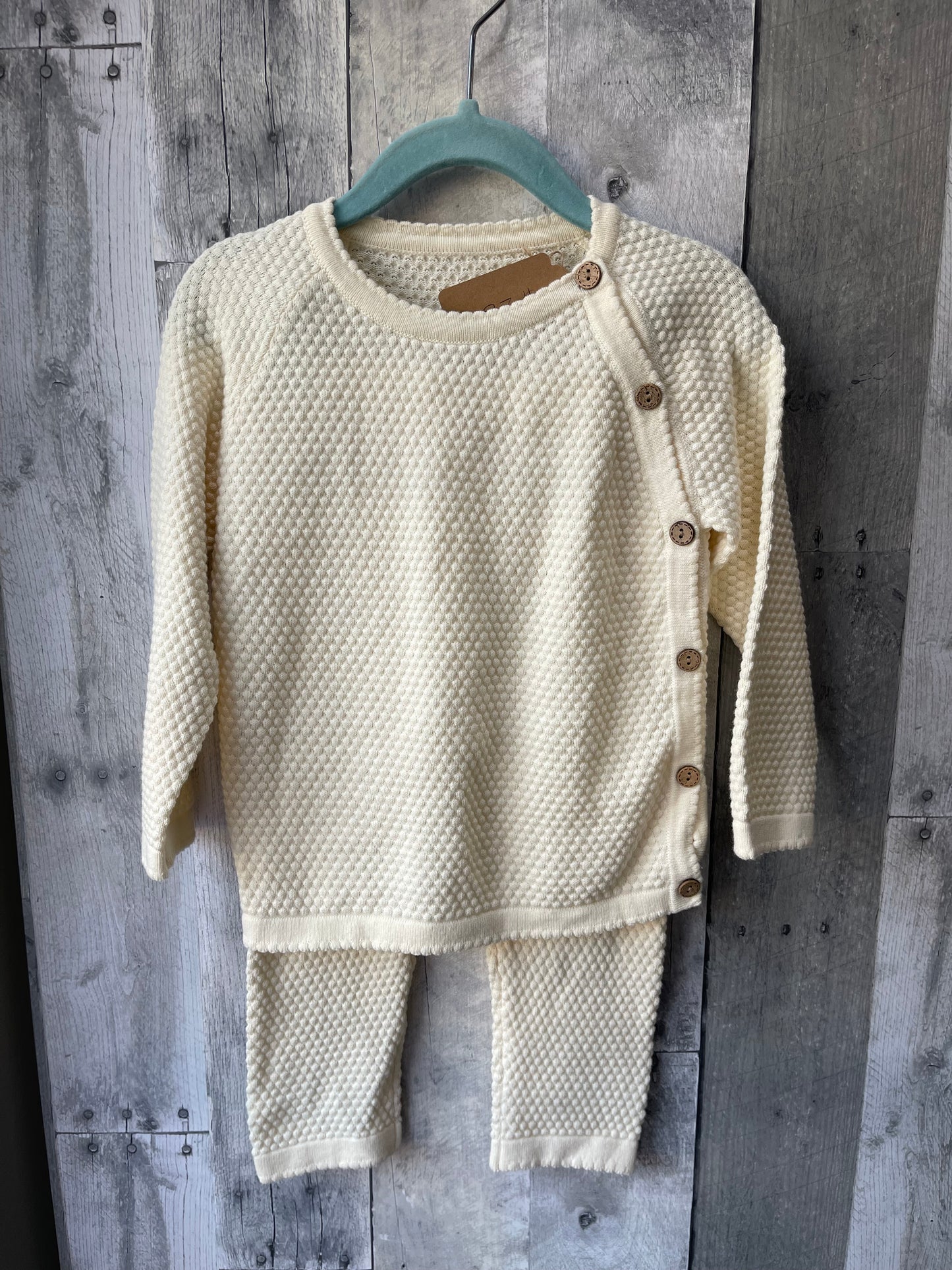 Toddler Boys Cream Waffle long sleeve set