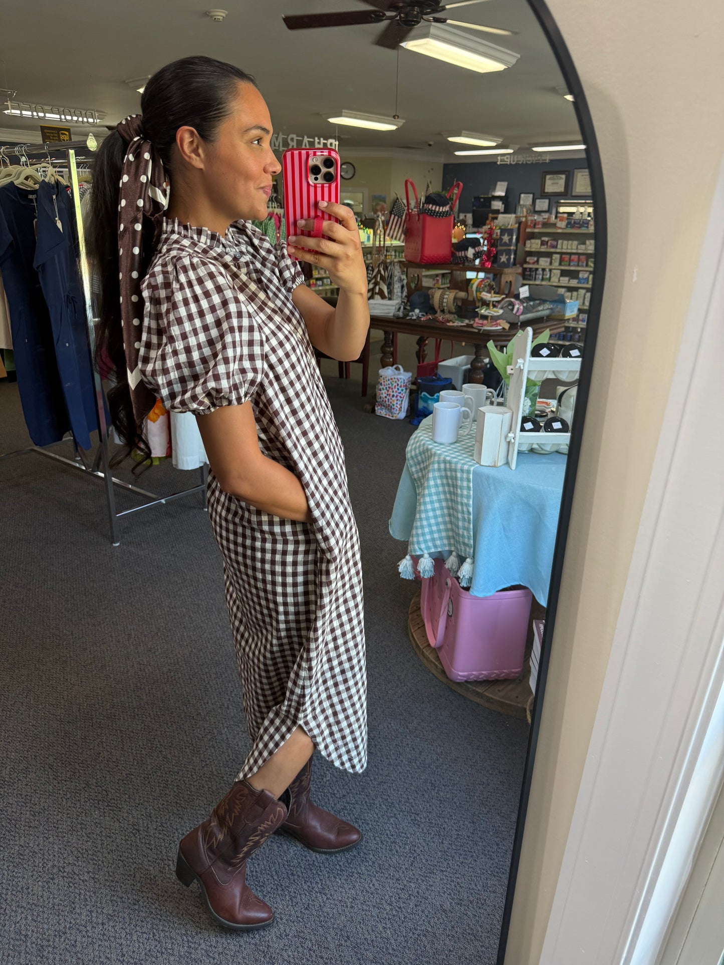 Brown Gingham Dress