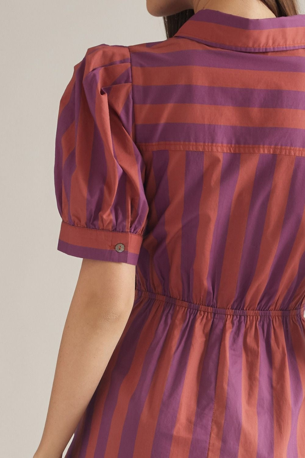 Plum Stripe Dress with Front Self-Tie