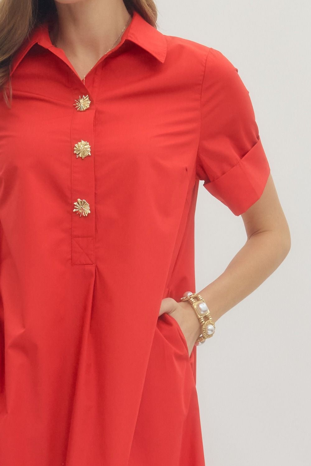 Red Dress with Gold Buttons