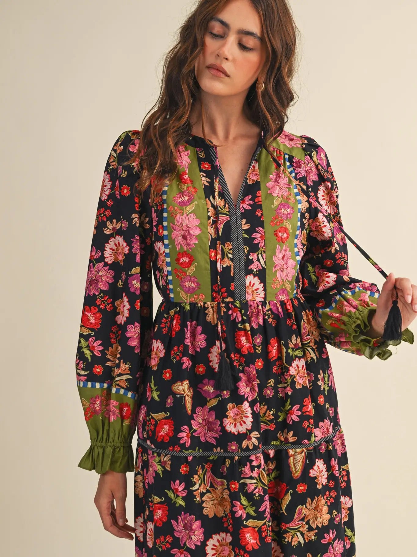 Floral Border Dress in Black