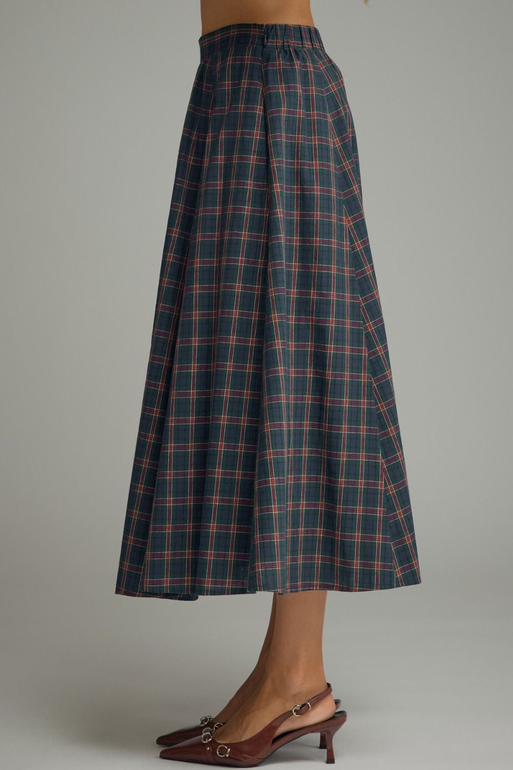 Plaid Two-Piece Set with Elastic Asymmetrical Pleating