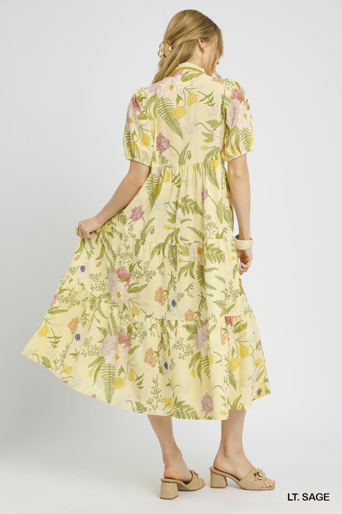 Light Sage Green Floral Midi Dress