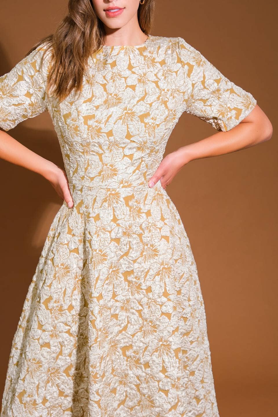 A Golden Textured Midi Dress