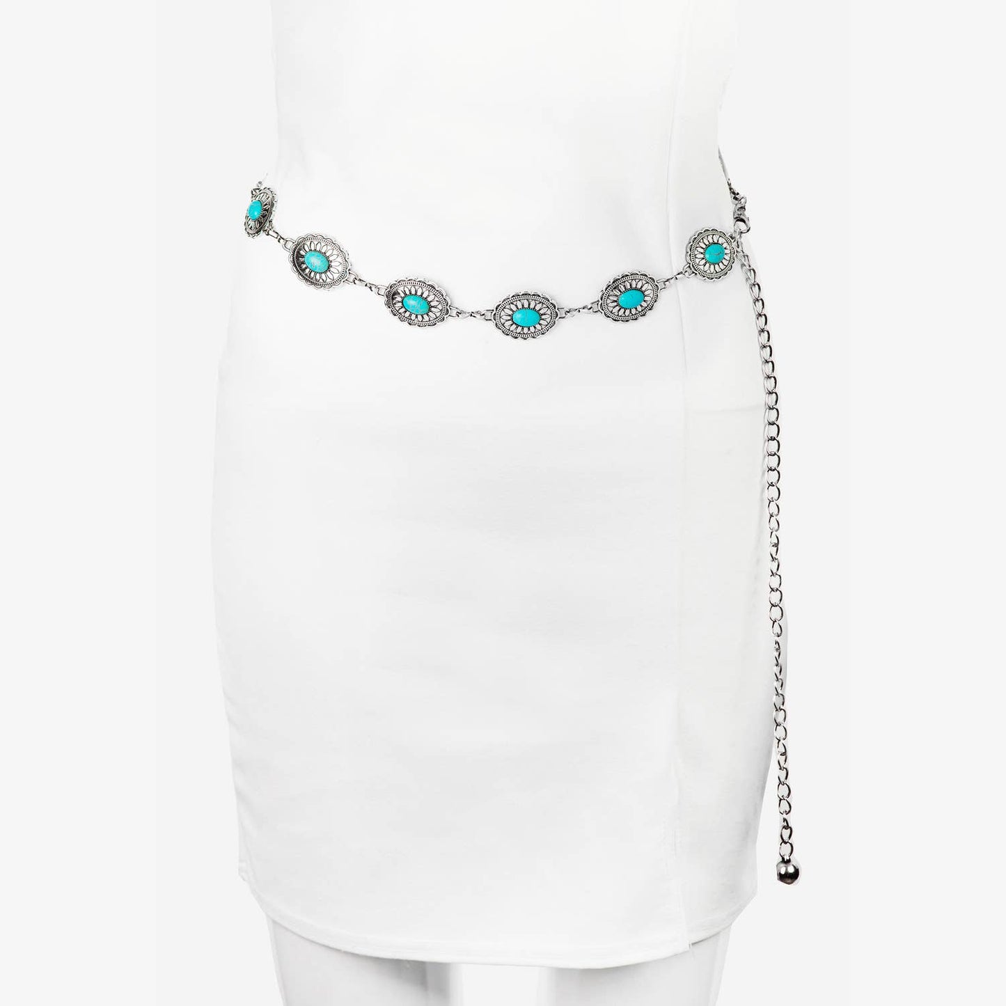 Floral Turquoise Concho Disc Chain Belt: G