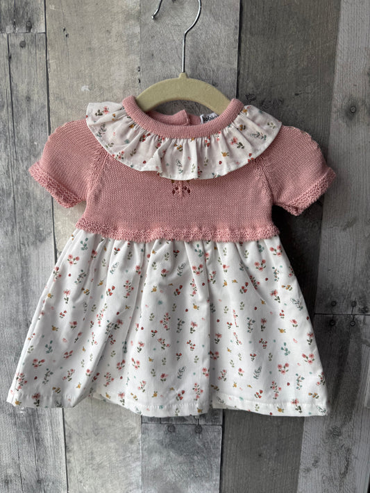 Babidu Baby Girl Lightweight Knit Ruffle collar Dress // Dusty Rose & Floral Print