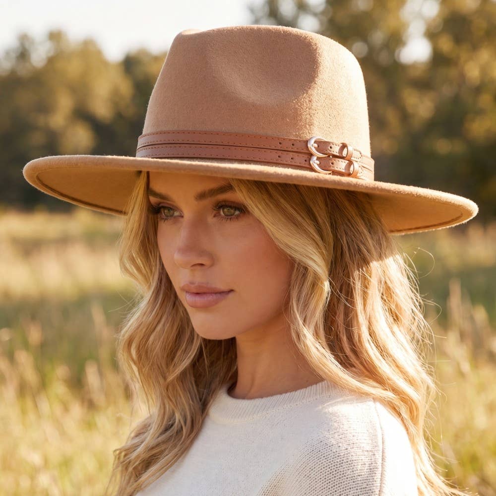 Double Belt Strap Fedora Hat: BR