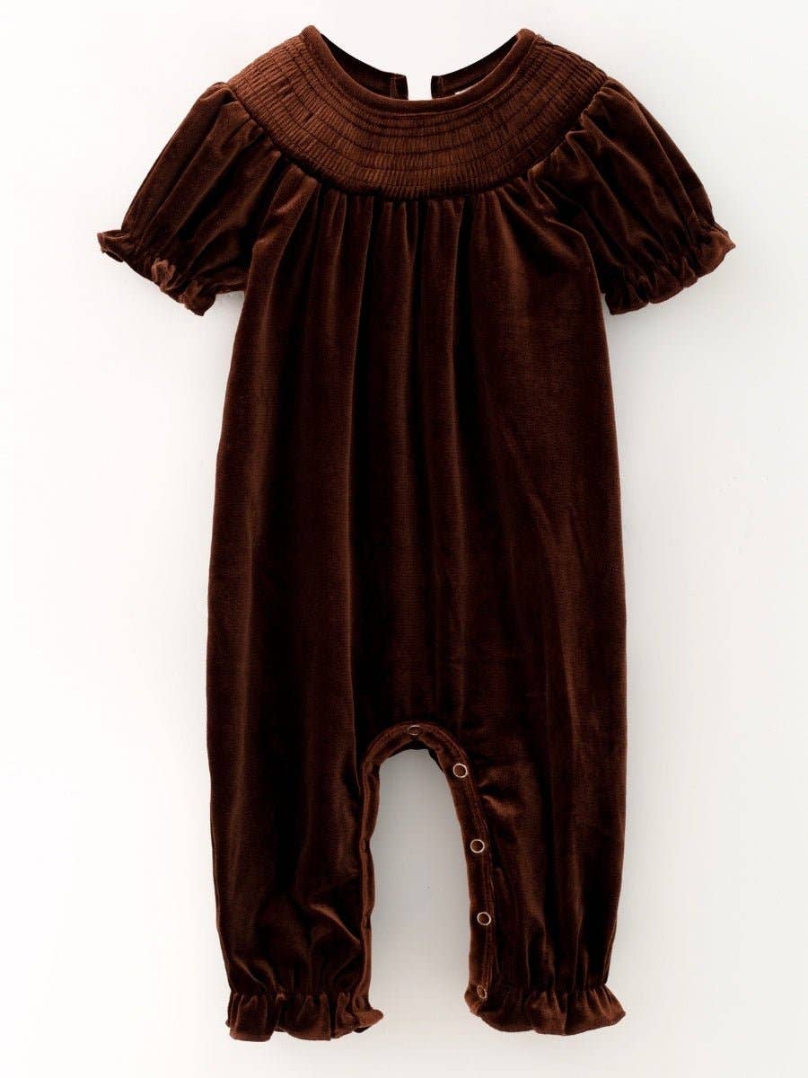The Hair Bow Company - Classic Smocked Holiday Velvet Infant Rompers: Cream / 6-12M