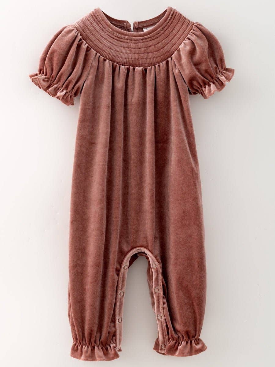 The Hair Bow Company - Classic Smocked Holiday Velvet Infant Rompers: Red / 6-12M