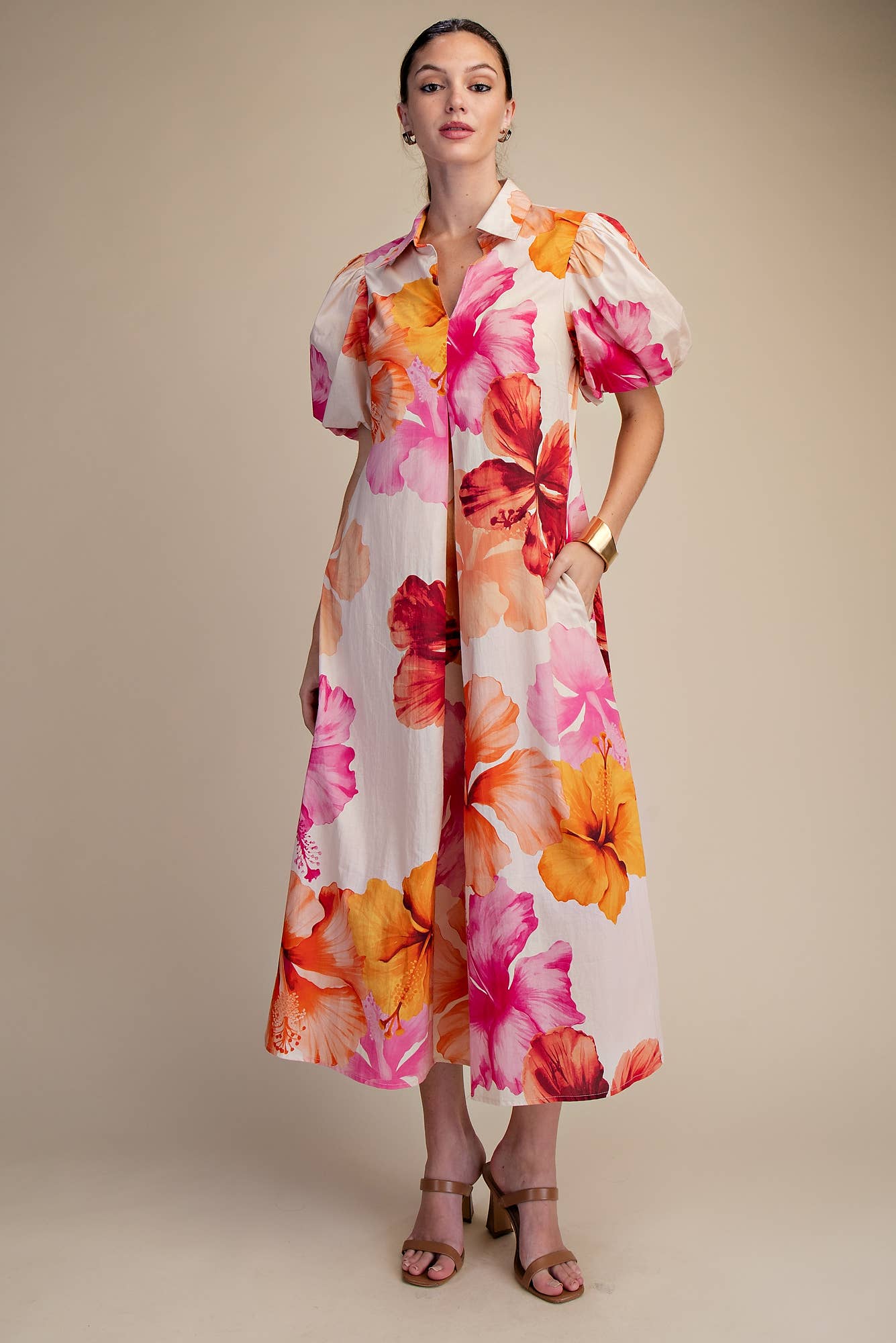 Bold Floral Dress in Coral