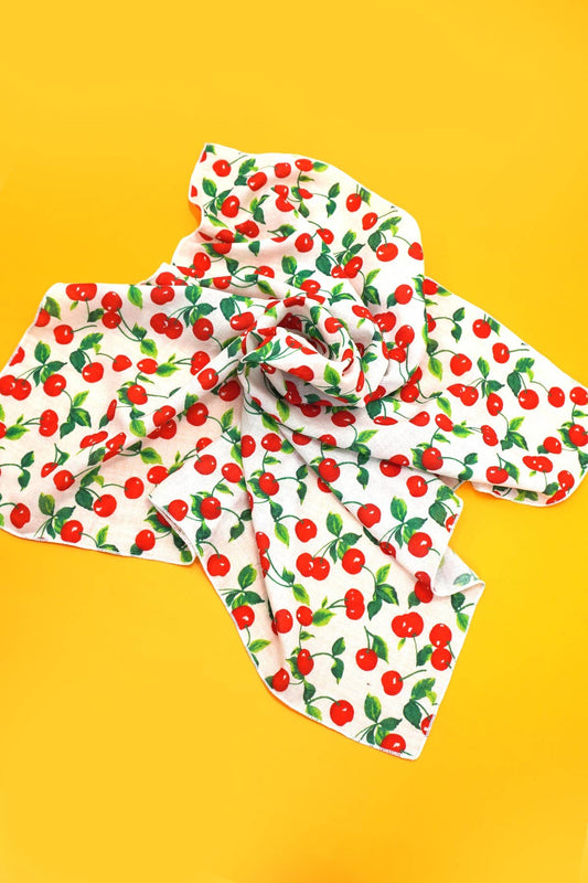 COTTON CHERRY PRINT SILKY FEELING BANDANA SCARF
