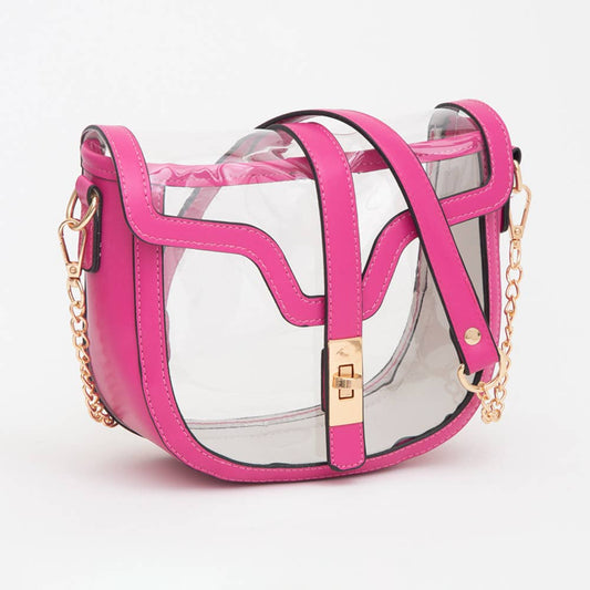 Clear Transparent Saddle Bag: Fuchsia