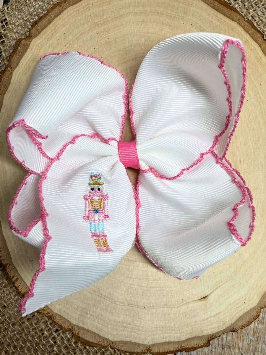 The Hair Bow Company - Pink Nutcracker Embroidered Moonstitch Hair Bow | Clip or Headband: Clip