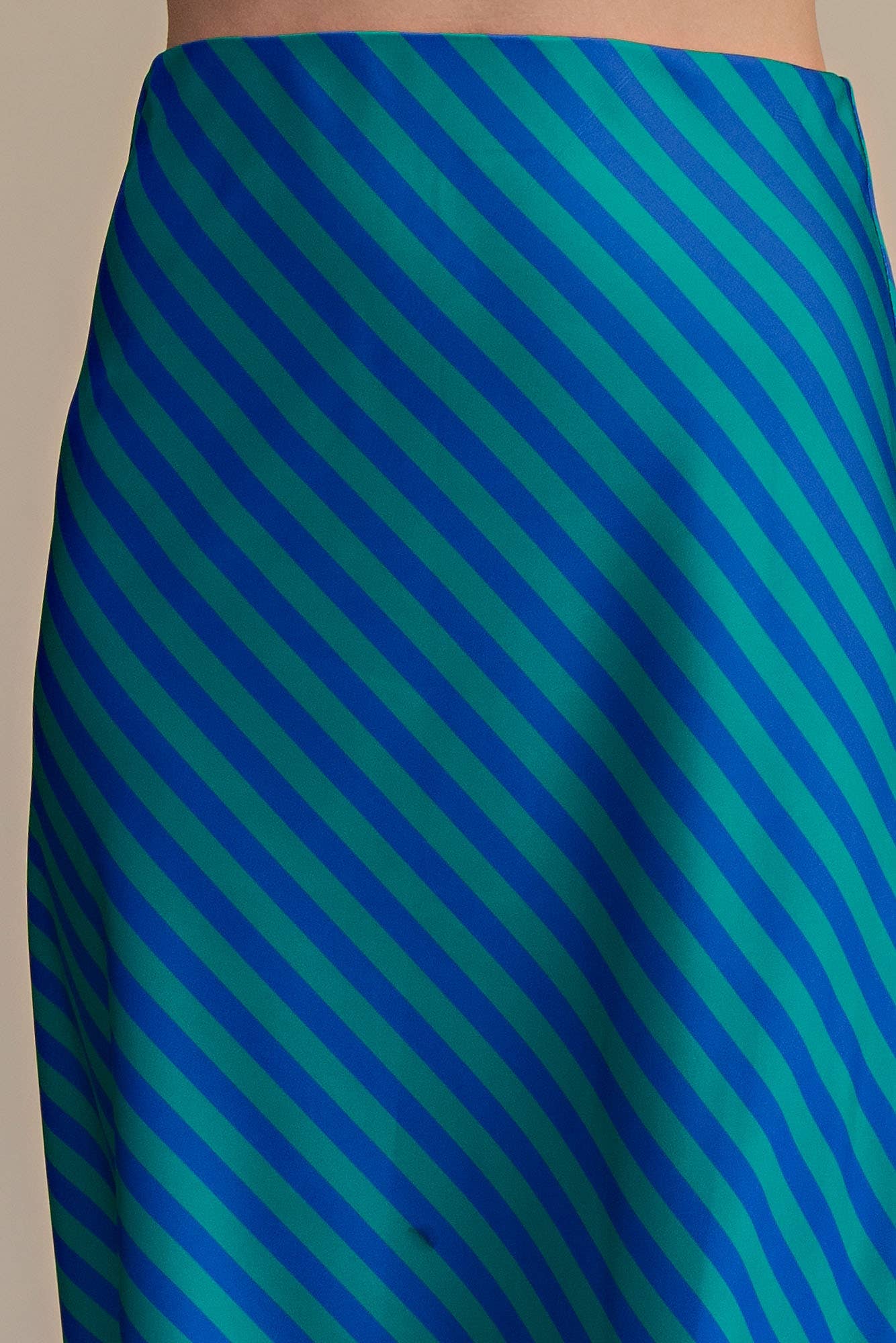 Waist Elastic Band Midi Skirt: Green/Blue