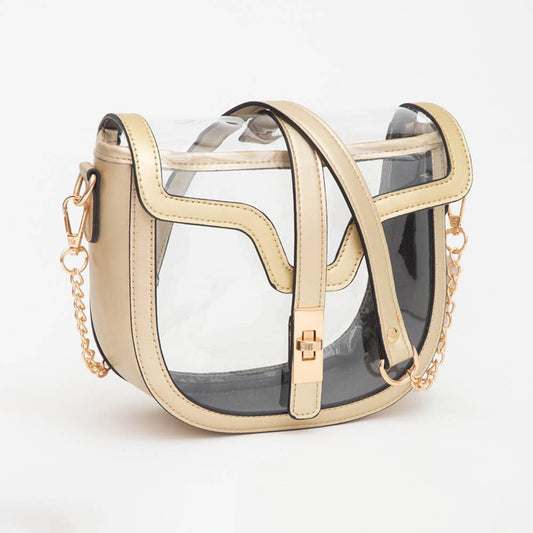 Clear Transparent Saddle Bag: Gold