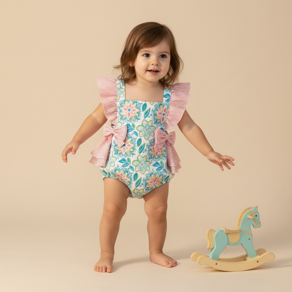 Tropical garden ruffle romper
