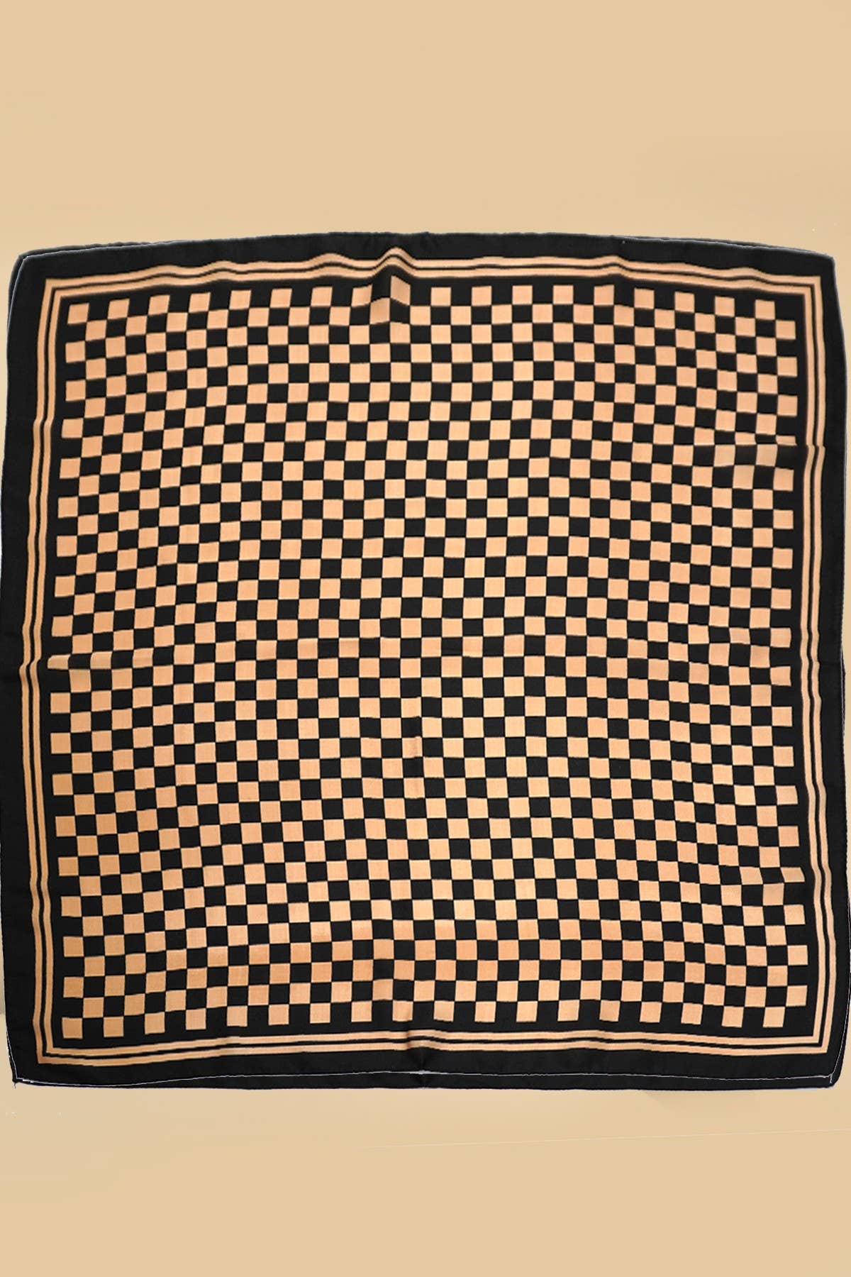 LARGE CHECKER PRINT SILKY FEEL BANDANA SCARF  Brown