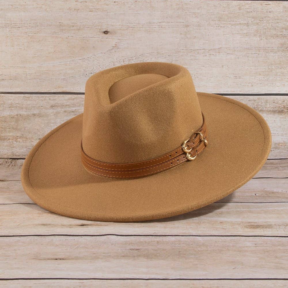 Double Belt Strap Fedora Hat: BR