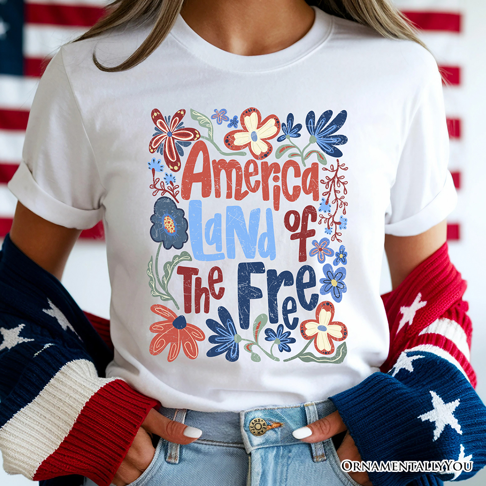 America Land of the Free T-Shirt – Retro Floral Independence