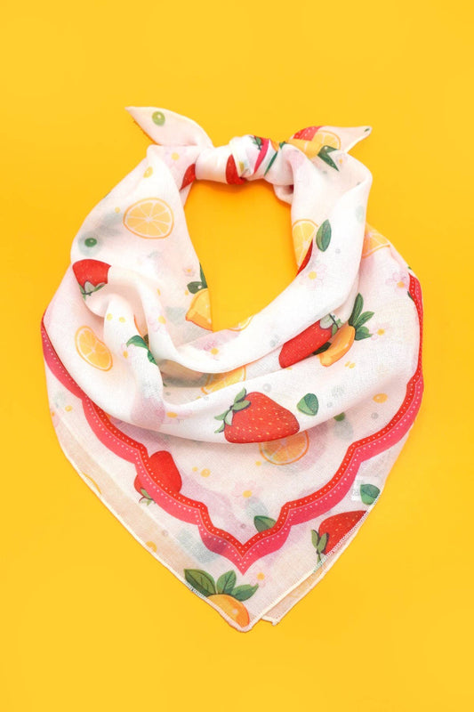 STRAWBERRY PRINT SILKY FEELING BANDANA SCARF