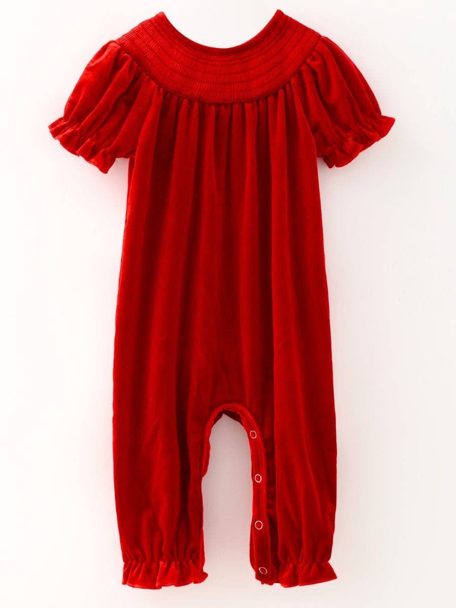 The Hair Bow Company - Classic Smocked Holiday Velvet Infant Rompers: Chocolate / 6-12M