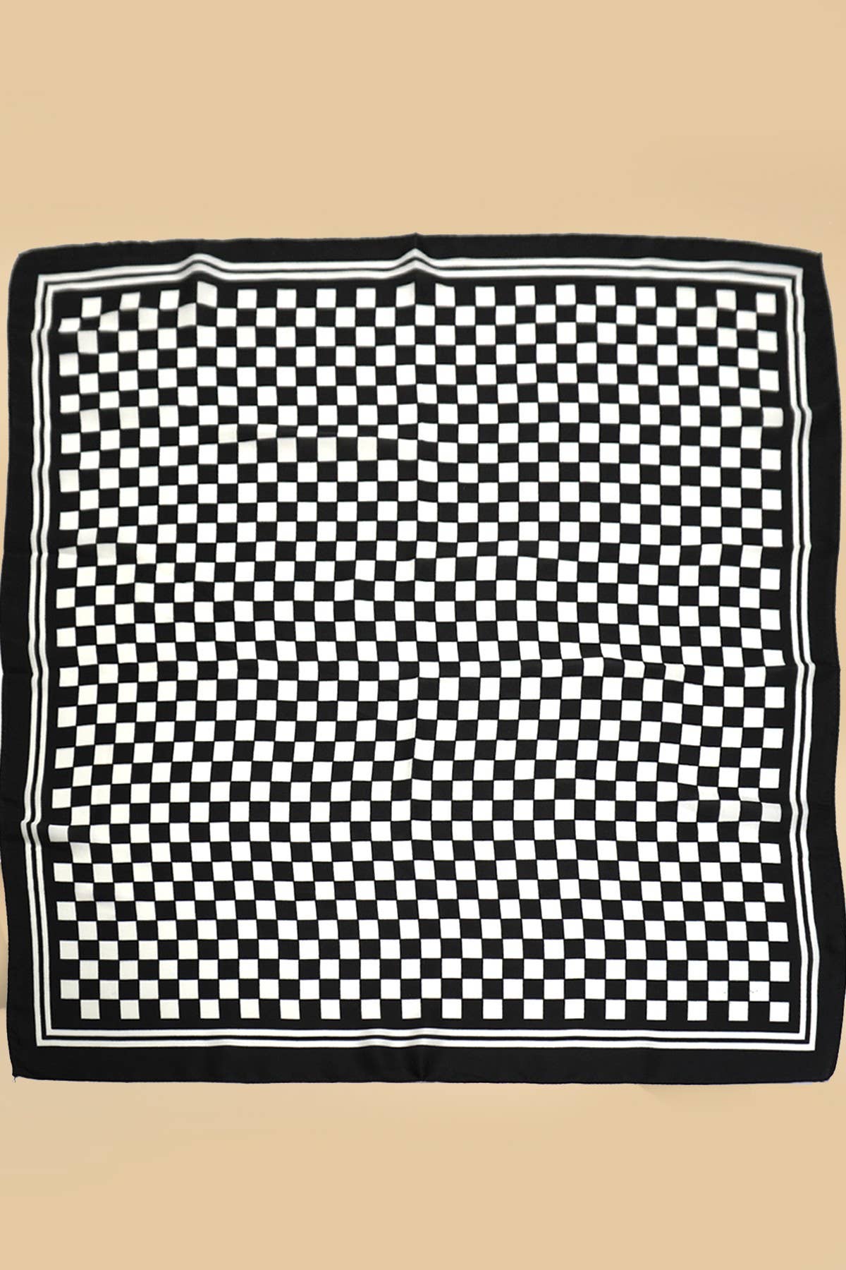 LARGE CHECKER PRINT SILKY FEEL BANDANA SCARF Black
