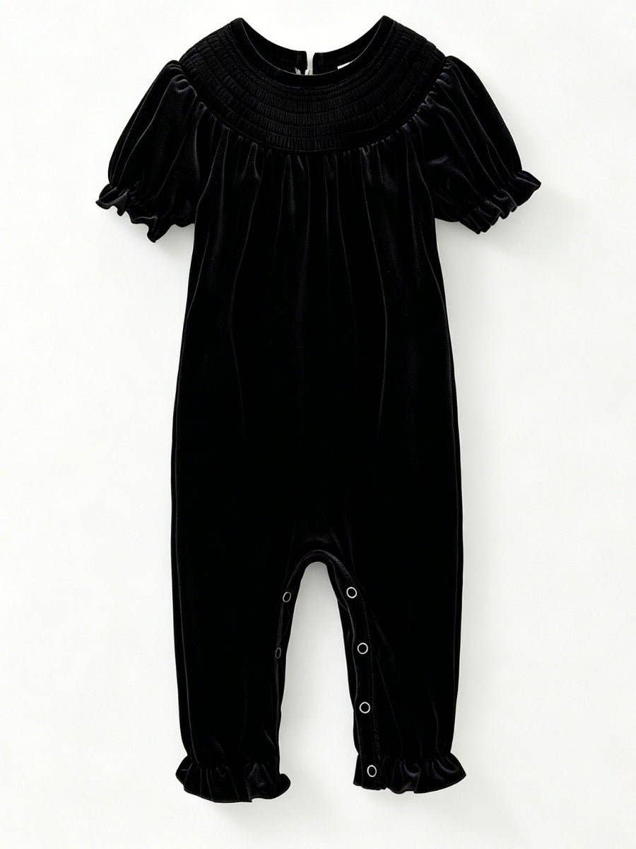 The Hair Bow Company - Classic Smocked Holiday Velvet Infant Rompers: Red / 6-12M