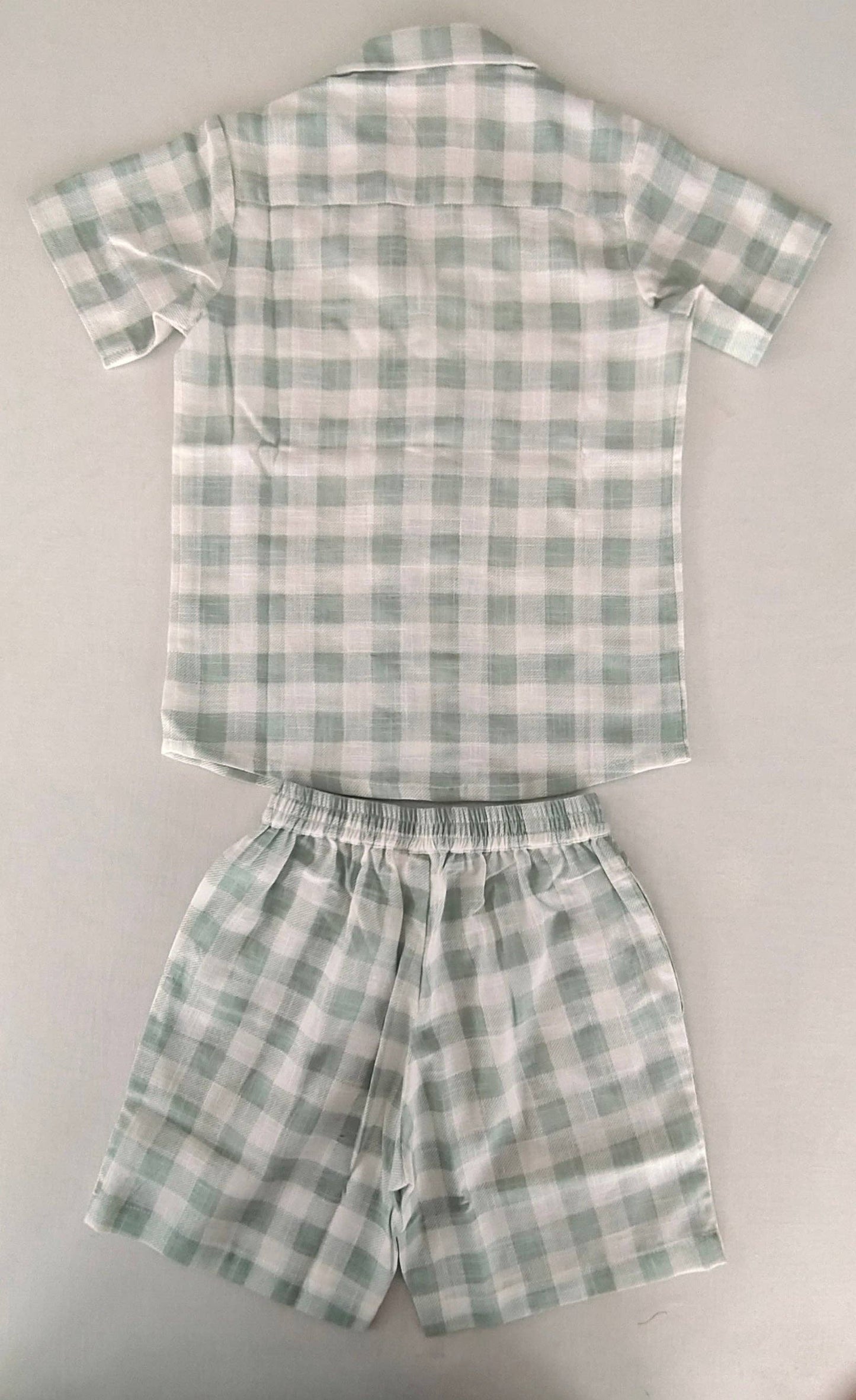Kids' Unisex Sage Checks Cotton Shirt & Shorts Set: 4YEAR