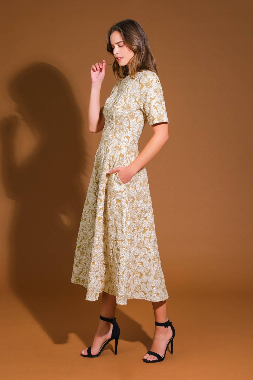 A Golden Textured Midi Dress