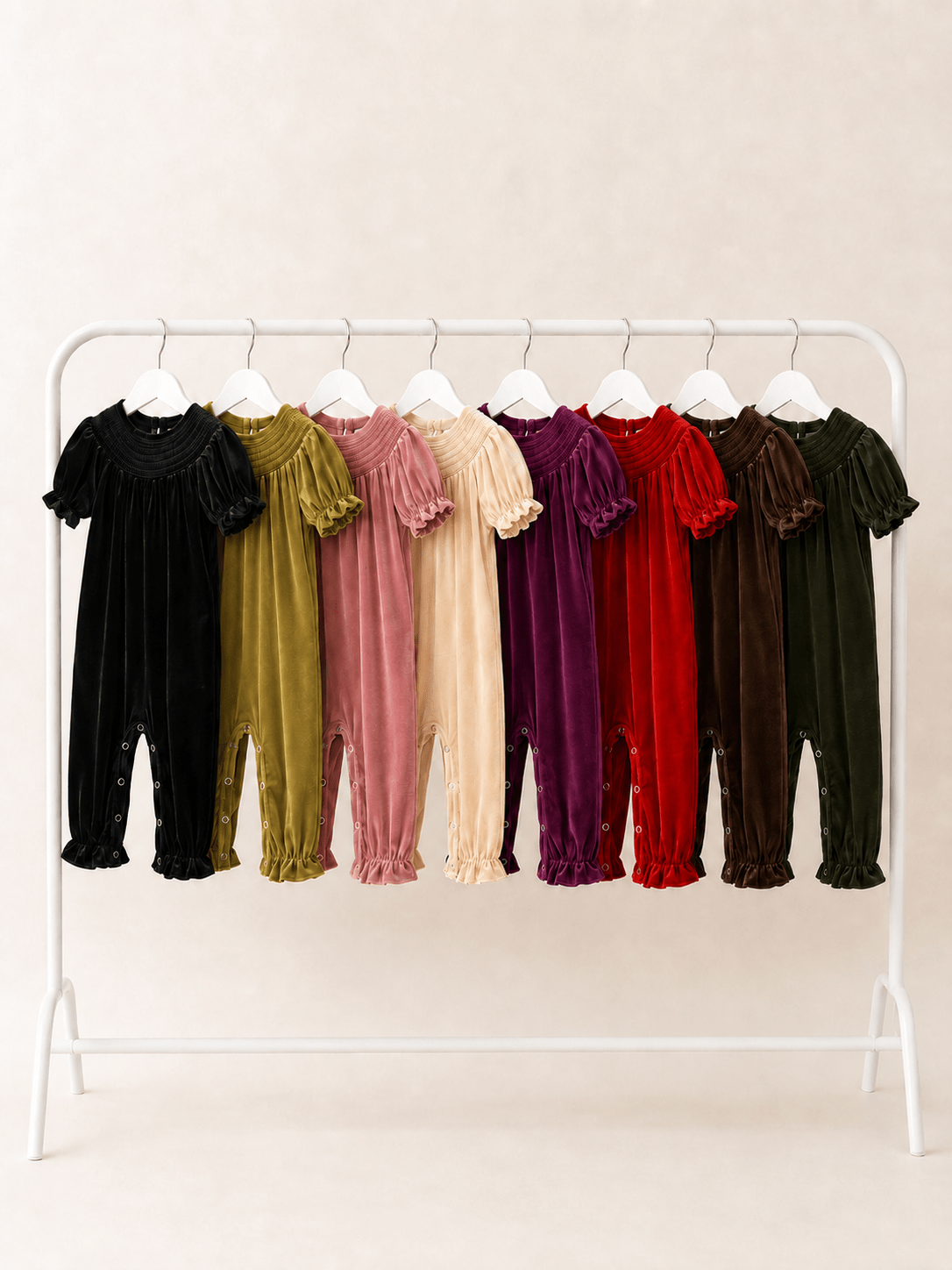 The Hair Bow Company - Classic Smocked Holiday Velvet Infant Rompers: Chocolate / 6-12M